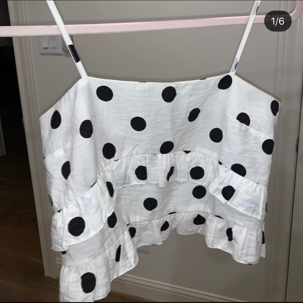 Top shop cropped ruffle polka dot top
